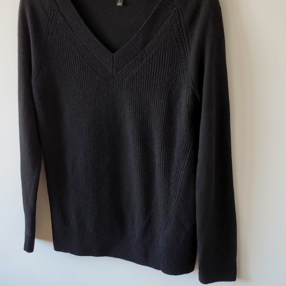 Talbots V-Neck Black Wool Cashmere Blend Knit Cardigan Sweater Women's Sz S - Picture 7 of 9